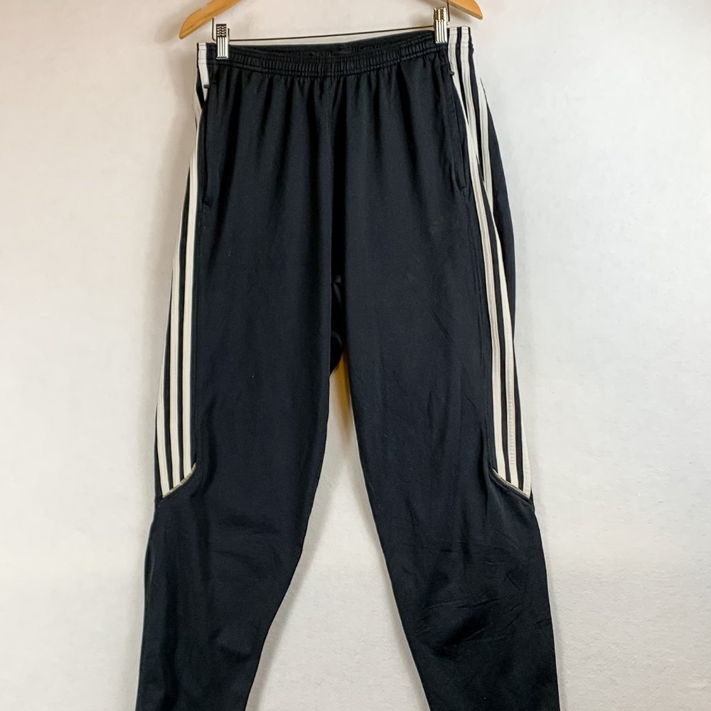 Adidas Older Men's Large Black Nylon 3 Stripe Ankle Zip Track Pants